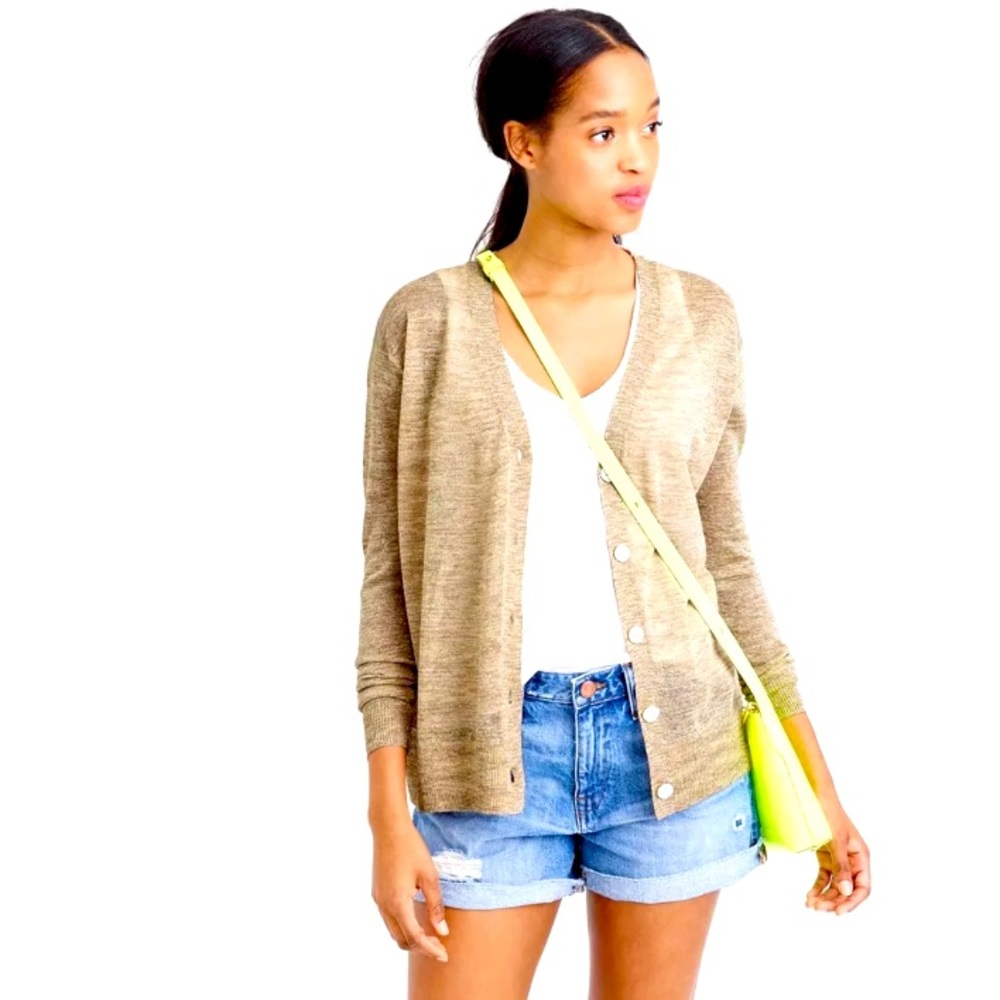J Crew cardigan in gold metallic